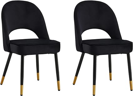 Padded Velvet Dining Chairs Set of 2 Or Single Dining Chair Upholstered Dining Seats With Black Legs Velvet Chairs For Dining Office Cafe Restaurant (Set of 2)