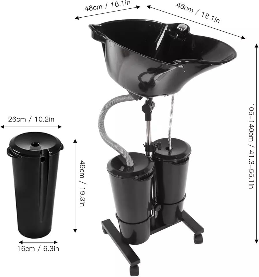 HYGRAD® Portable Sink with 2 Tanks Bucket 10L for Water Storage and Drainage, 46x46x105 Adjustable Height, High-Pressure Sprayer, Foot Pedal Switch- Hair Wash Basin Perfect for Salon and Home Use
