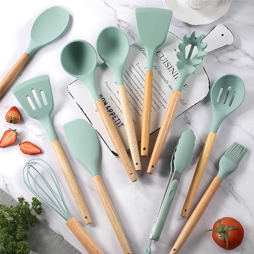 HYGRAD 27Pcs Kitchen Utensil Set Non Stick Cooking Utensil Set Wooden Handle Spoons Turners Spatula Cooking Utensil Set