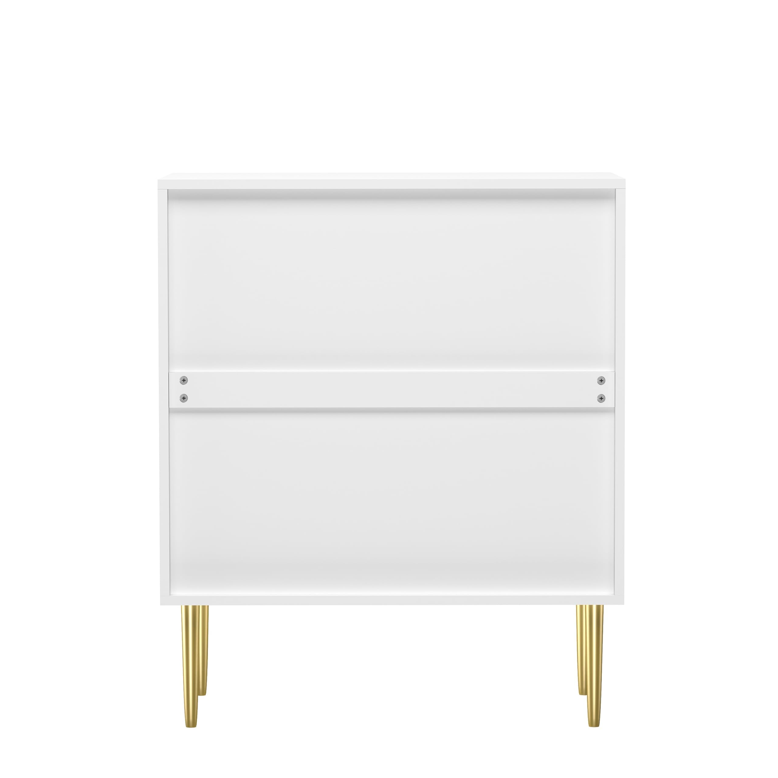 HYGRAD BUILT TO SURVIVE Modern Shoe Storage Cabinet White Wooden Hallway Display Cabinet Luxury Style 2 Door 3 Shelves Gold Legs & Handles Entry way Storage