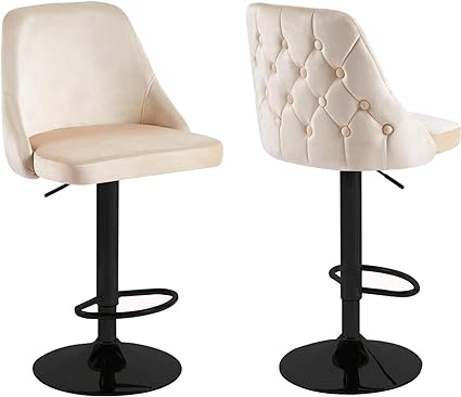 Velvet Bar Stools Height Adjustable Swivel Soft Padded Velvet Kitchen Bar Stools Home Bar Kitchen Counter Bar stools Kitchen Island Breakfast Stools (Set of 2)