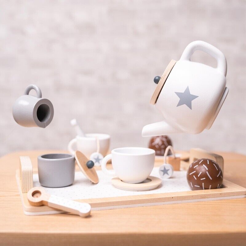 HYGRAD Wooden Tea Set For Toddlers Kids Tea Play Set Pretend Play Toys For Toddlers Kitchen Tea Set Toy Gift For Toddlers