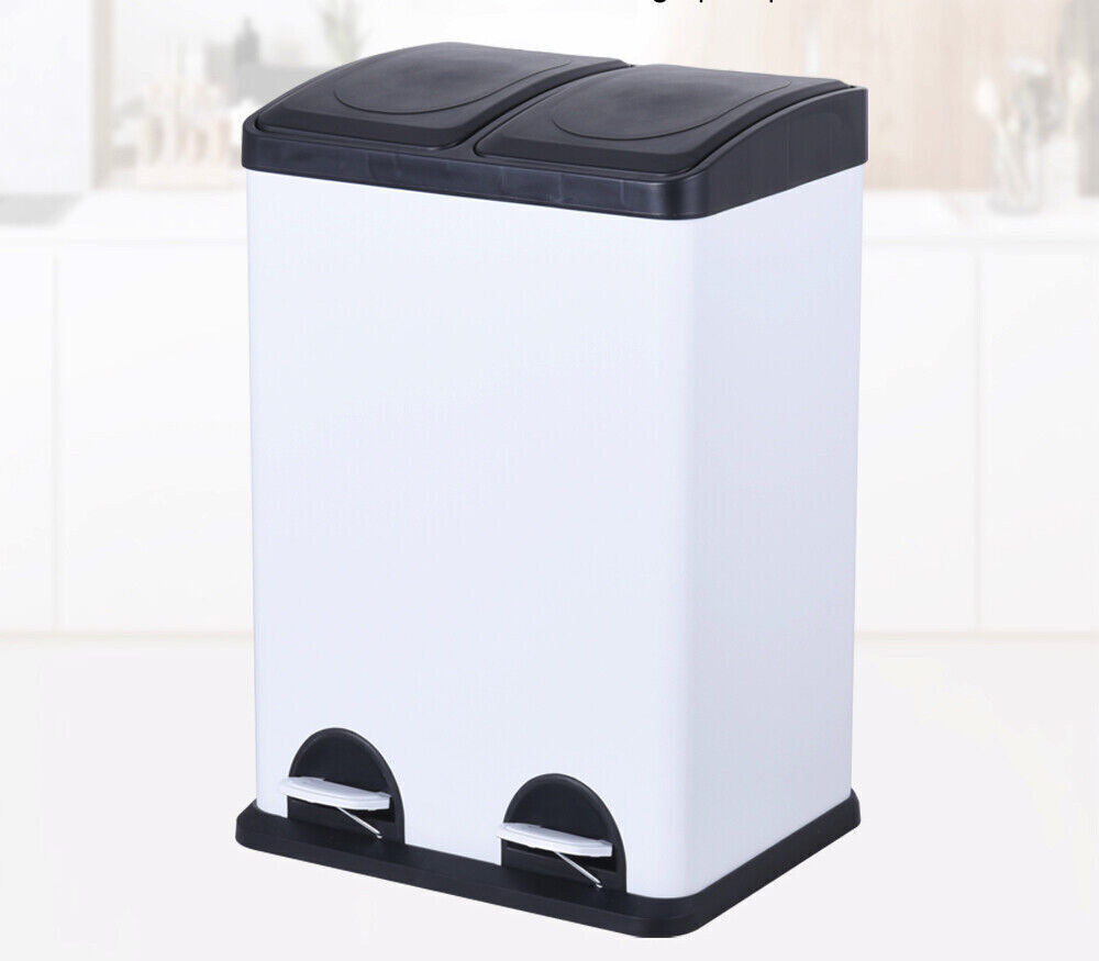 HYGRAD Kitchen Bin Recycling Bin For Kitchen Stainless Steel Triple Compartment Food Waste Bin Removable Inner Bins Kitchen Waste Compartment Bin (40L (2 x 20L Compartments))