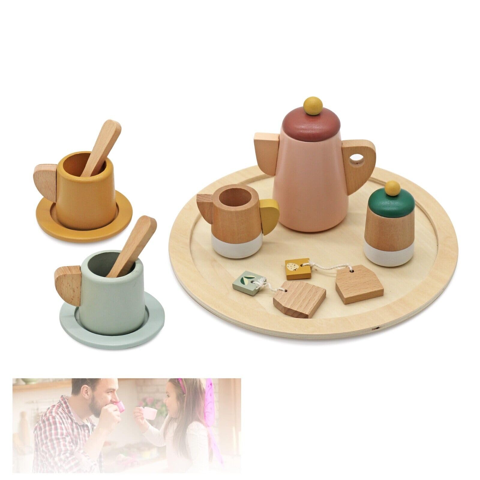 HYGRAD Wooden Tea Set For Toddlers Kids Tea Play Set Pretend Play Toys For Toddlers Kitchen Tea Set Toy Gift For Toddlers