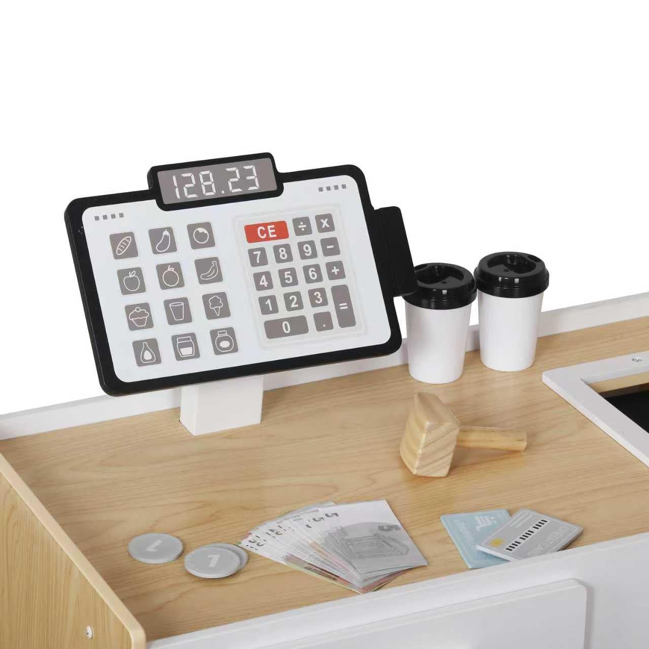 HYGRAD® Kids Grocery Store, Wooden Market Play Shop, Children 3+ Supermarket Playset with Accessories: Cash Register, Fruit, Vegetables, Cash, Credit Card, Kids Market Stall - Shop Counter