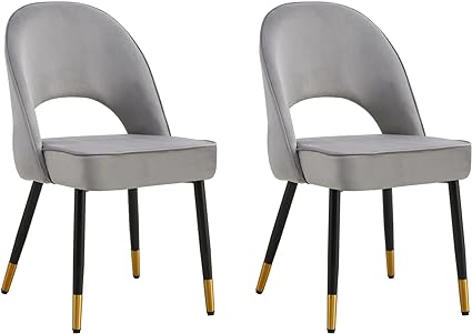 Padded Velvet Dining Chairs Set of 2 Or Single Dining Chair Upholstered Dining Seats With Black Legs Velvet Chairs For Dining Office Cafe Restaurant (Set of 2)