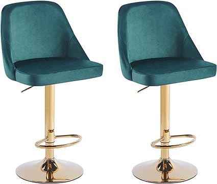 Velvet Bar Stools Height Adjustable Swivel Soft Padded Velvet Kitchen Bar Stools Home Bar Kitchen Counter Bar stools Kitchen Island Breakfast Stools (Set of 2)