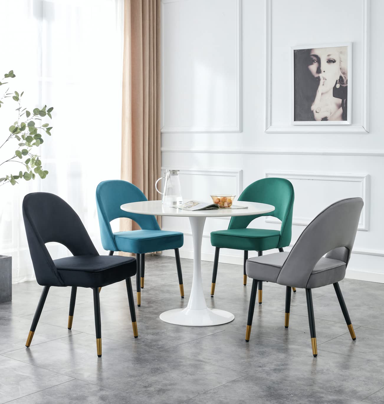 Padded Velvet Dining Chairs Set of 2 Or Single Dining Chair Upholstered Dining Seats With Black Legs Velvet Chairs For Dining Office Cafe Restaurant (Set of 2)