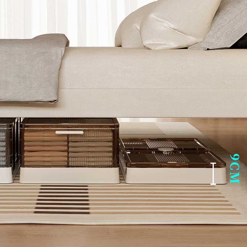 HYGRAD® Large Under Bed Storage Boxes Slim Organiser Box With Lids & Wheels Slide Out Easy Smart Stackable Storage Boxes 82cm x 40cm x 20cm (Clear)