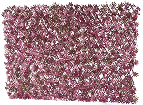 HYGRAD® Garden Screening Trellis Expanding Wooden Fence with Artificial Plant Leaves UK (Purple)