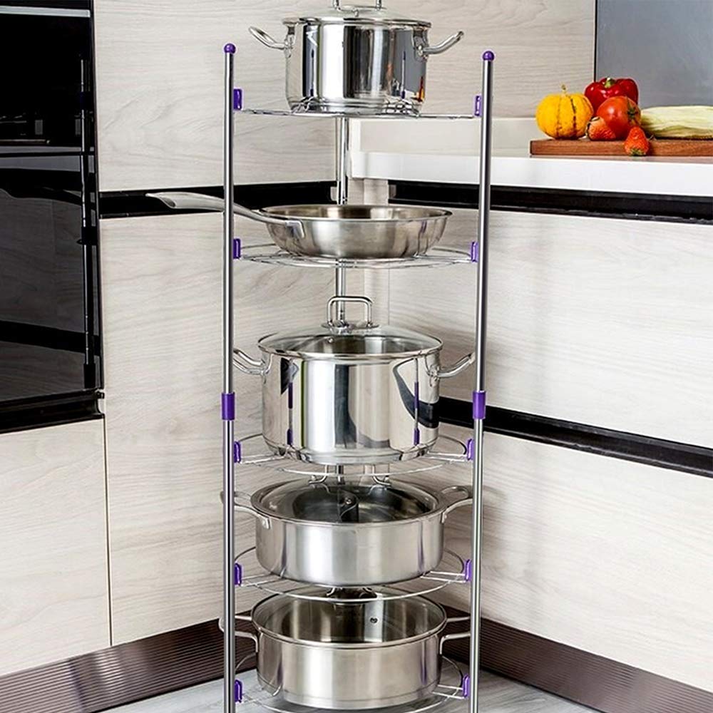 HYGRAD® 5 Tier Round Pan Pot Rack Kitchen Wire Shelving Unit Organiser Pans Pots Storage Shelf Cookware Organizer