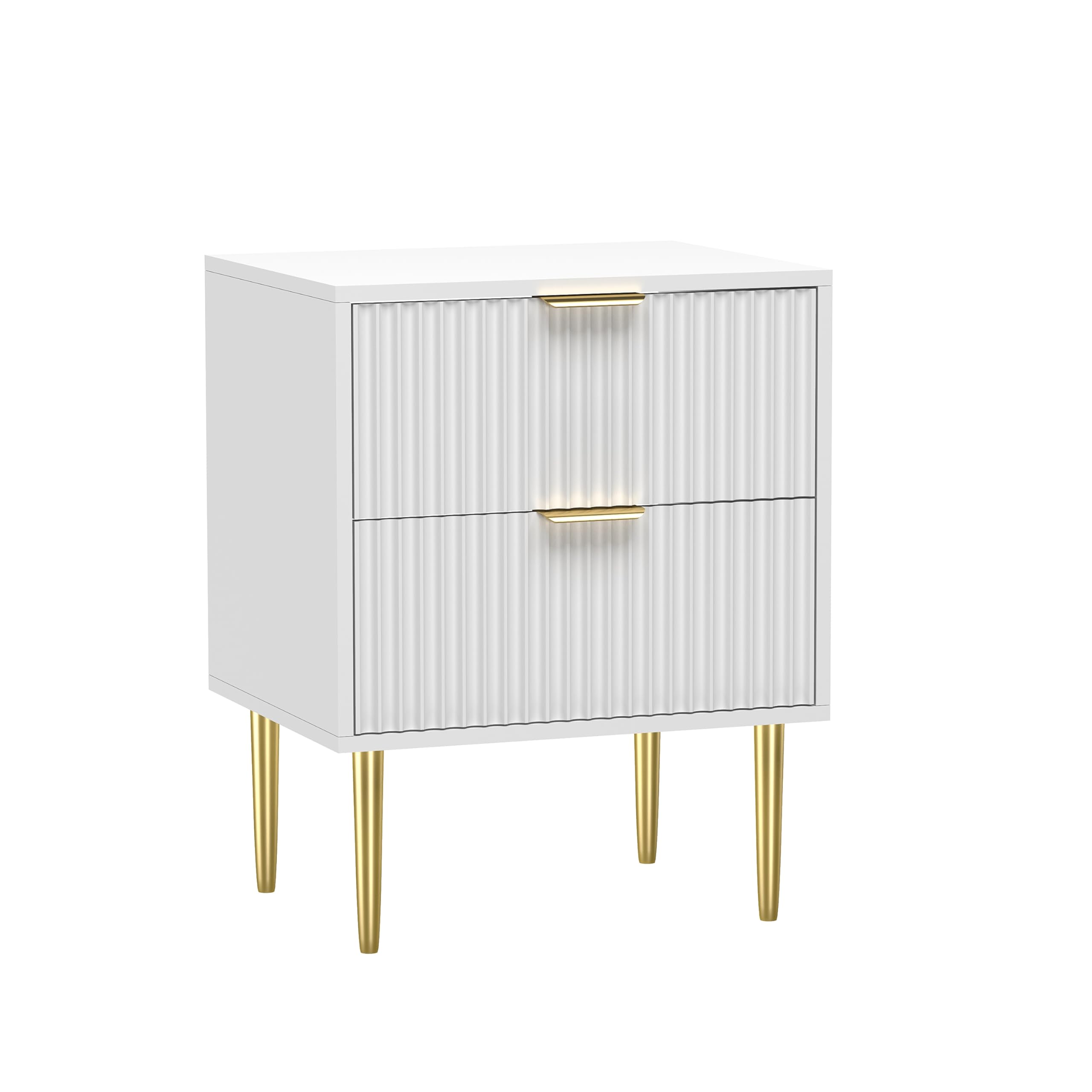 HYGRAD® Luxury Bedside Table White With 2 Drawers Bedroom Nightstand Side Table Chest Gold Handles & Gold Legs Solid Wood Bedroom Storage Side Table
