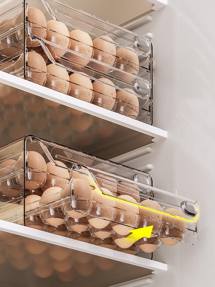 2 Tier Eggs Holder Fridge Containers Organisers Egg Storage Kitchen Stackable Storage Box For Fridge & Kitchen Countertop (60 Egg Storage)