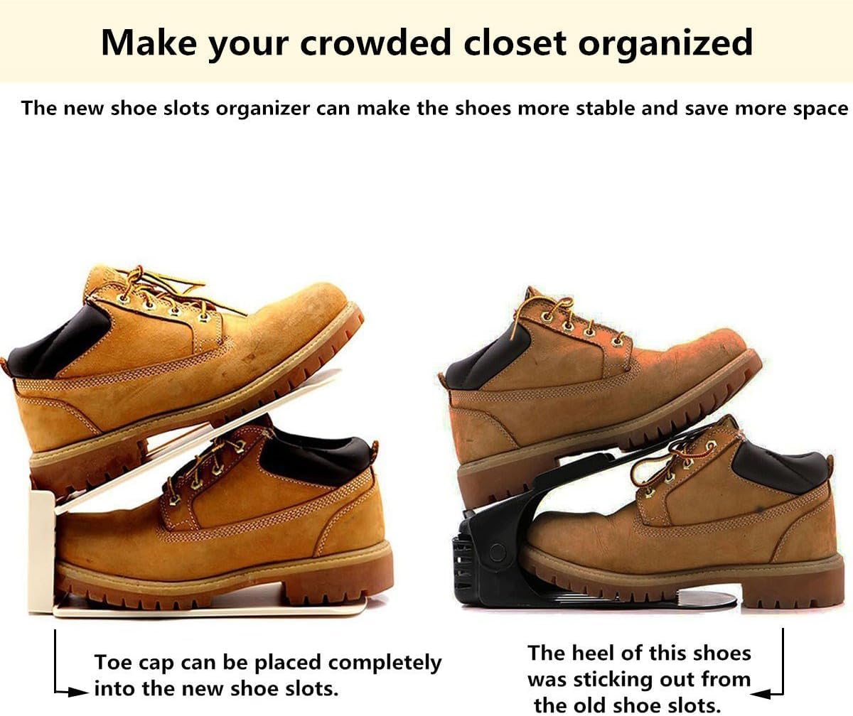 Pack of 12 Pcs Shoe Slot Organise Storage Adjustable 3-Level Height Shoe Organiser- Non-Slip Space Saver Shoe Holder- Shoe Stacker for All Shoe Styles Shoe Rack, Suitable for Women and Men