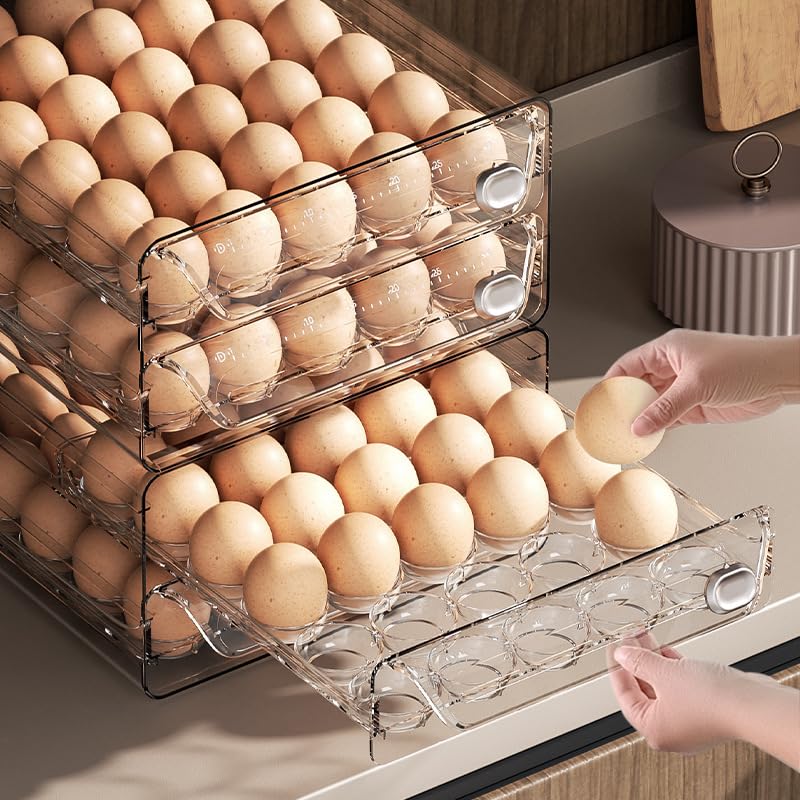 2 Tier Eggs Holder Fridge Containers Organisers Egg Storage Kitchen Stackable Storage Box For Fridge & Kitchen Countertop (60 Egg Storage)
