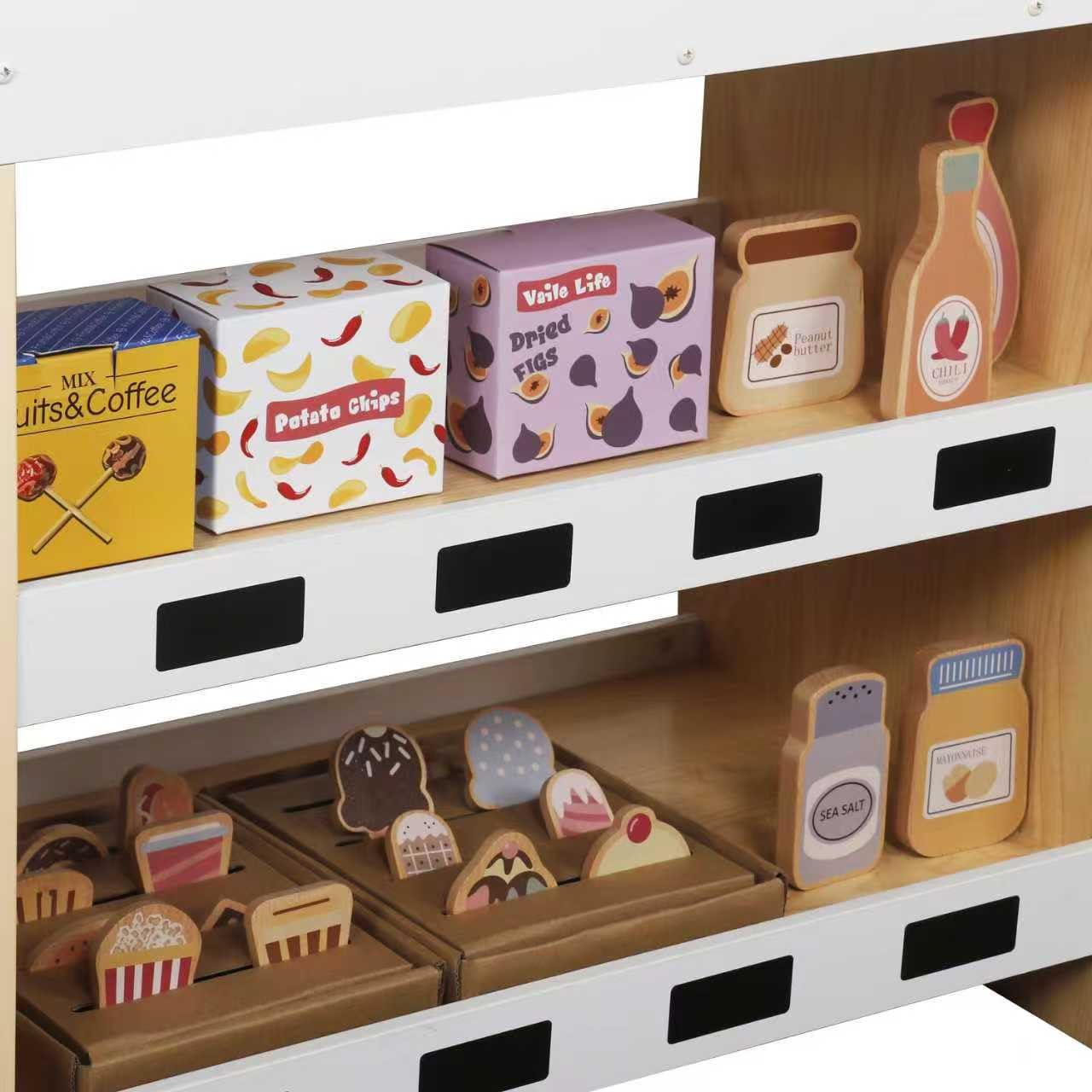 HYGRAD® Kids Grocery Store, Wooden Market Play Shop, Children 3+ Supermarket Playset with Accessories: Cash Register, Fruit, Vegetables, Cash, Credit Card, Kids Market Stall - Shop Counter