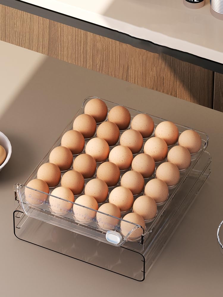 2 Tier Eggs Holder Fridge Containers Organisers Egg Storage Kitchen Stackable Storage Box For Fridge & Kitchen Countertop (60 Egg Storage)