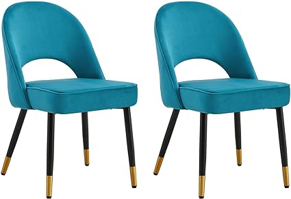 Padded Velvet Dining Chairs Set of 2 Or Single Dining Chair Upholstered Dining Seats With Black Legs Velvet Chairs For Dining Office Cafe Restaurant (Set of 2)