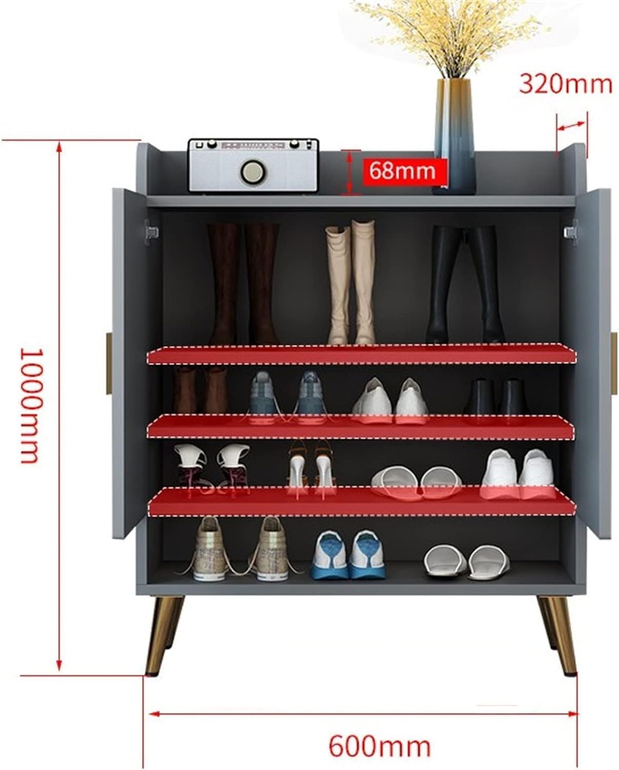 HYGRAD Wooden Hallway Shoe Storage Cabinet Modern Hallway Large Display Storage Cabinet 2 Cabinet Doors (Medium Grey Cabinet)