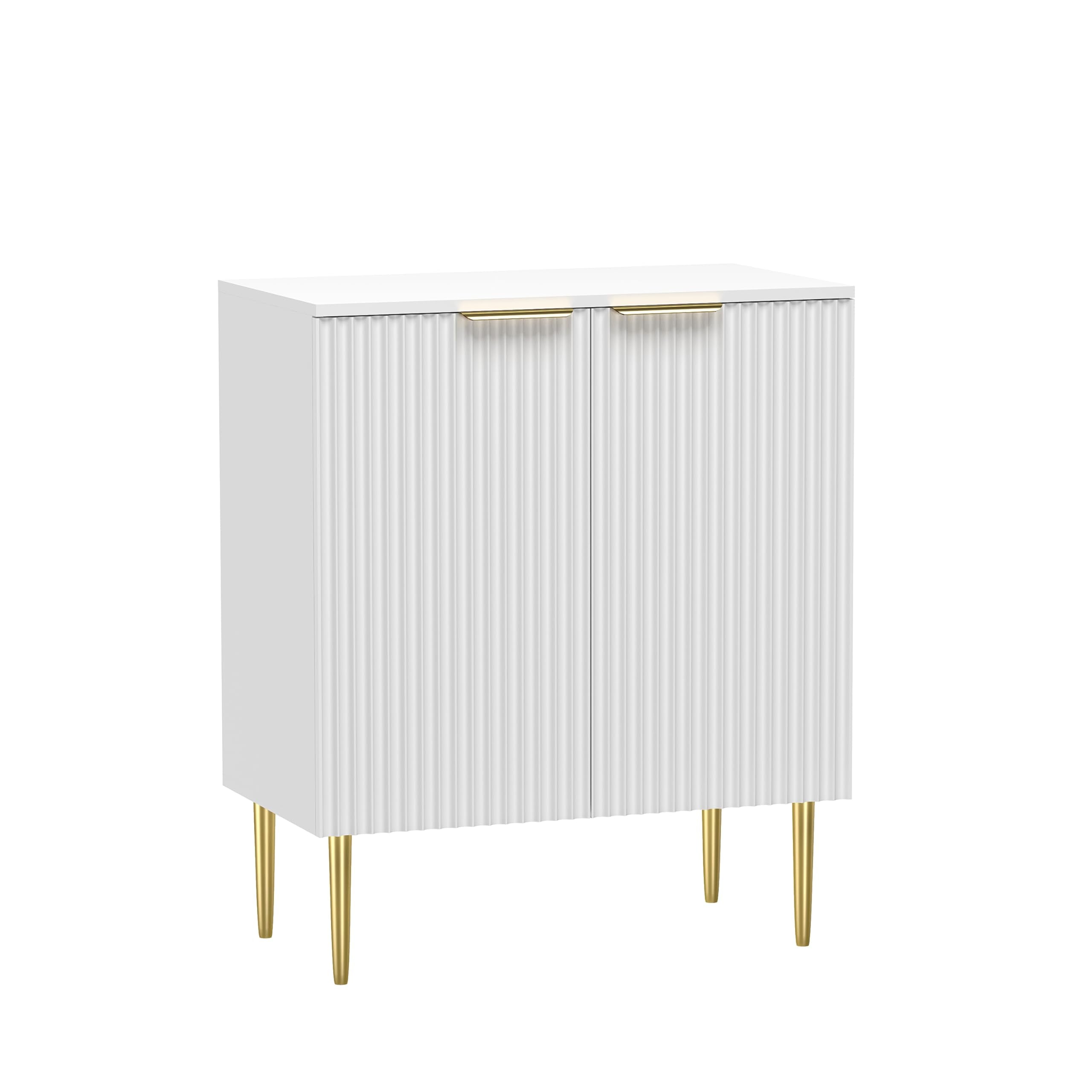 HYGRAD BUILT TO SURVIVE Modern Shoe Storage Cabinet White Wooden Hallway Display Cabinet Luxury Style 2 Door 3 Shelves Gold Legs & Handles Entry way Storage