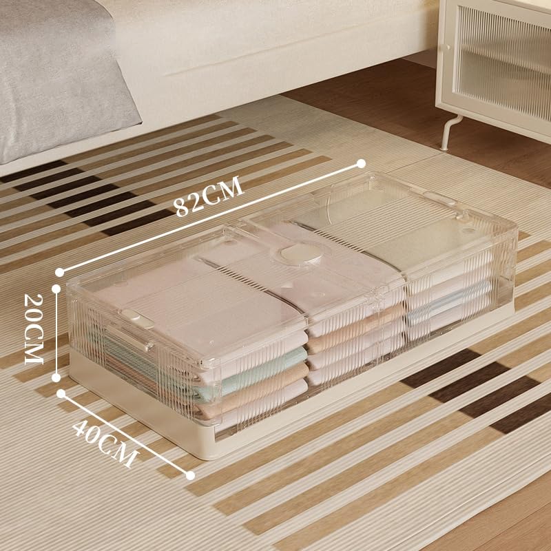 Large Under Bed Storage Boxes Slim Organiser Box With Lids & Wheels Slide Out Easy Smart Stackable Storage Boxes 82cm x 40cm x 20cm