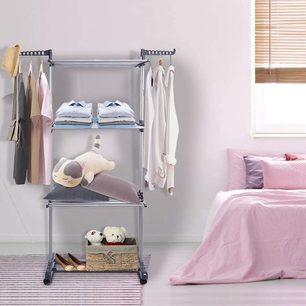 HYGRAD® Clothes Drying Rack 3 Tier Clothes Dryer Stand Foldable Laundry Clothes Rack Organiser UK (Grey)
