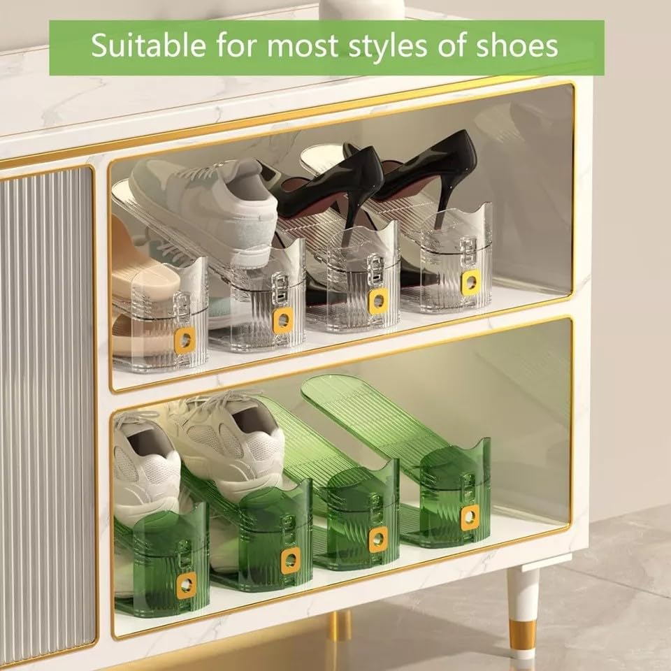 Pack of 12 Pcs Acrylic Shoe Slot Organiser Storage with Size 25.4x9.5x7cm- Adjustable 3-Level Height - Non-Slip Space Saver Shoe Storage Organiser- Shoe Stacker for All Shoe Styles