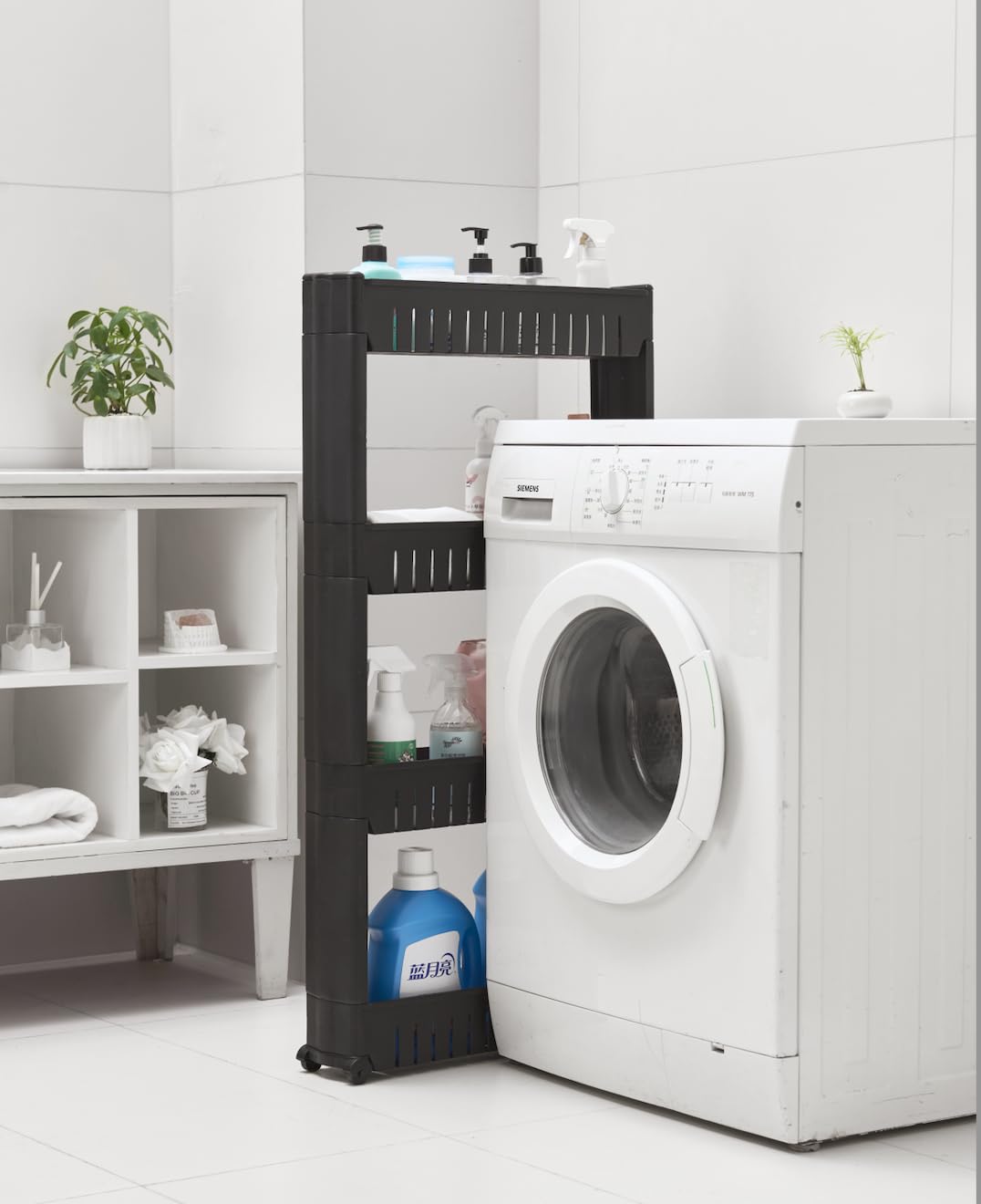 Slim Kitchen Trolley with Wheels – 3 or 4 Tier Slide-In Storage Cart for Bathroom or Pantry – Space Saving Organizer in White, Grey or Black
