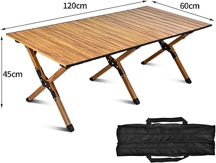 Wooden Effect Egg Roll Picnic Table Portable BBQ Table Foldable Wooden Effect Carry Picnic Table Garden Table Outdoor Foldable Table (60cm or 120cm)