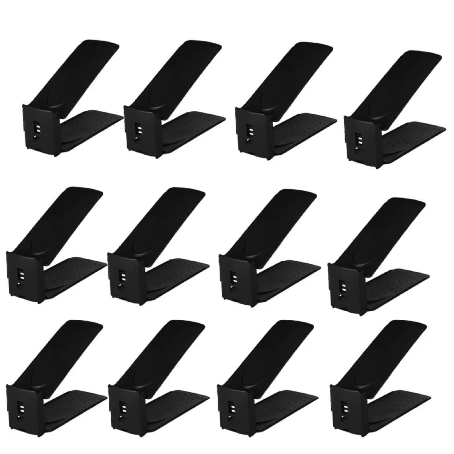 Pack of 12 Pcs Shoe Slot Organise Storage Adjustable 3-Level Height Shoe Organiser- Non-Slip Space Saver Shoe Holder- Shoe Stacker for All Shoe Styles Shoe Rack, Suitable for Women and Men