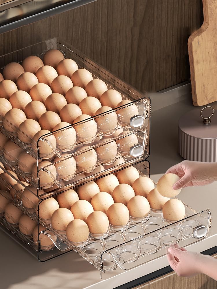 2 Tier Eggs Holder Fridge Containers Organisers Egg Storage Kitchen Stackable Storage Box For Fridge & Kitchen Countertop (60 Egg Storage)