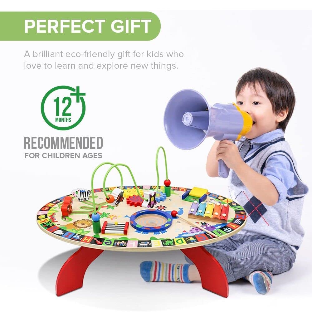 Kid's 7 in 1 Wooden Activity Table Multi Functional Kids Activity Toy Table With Bead Maze, Xylophone, Kids Educational Activity Table