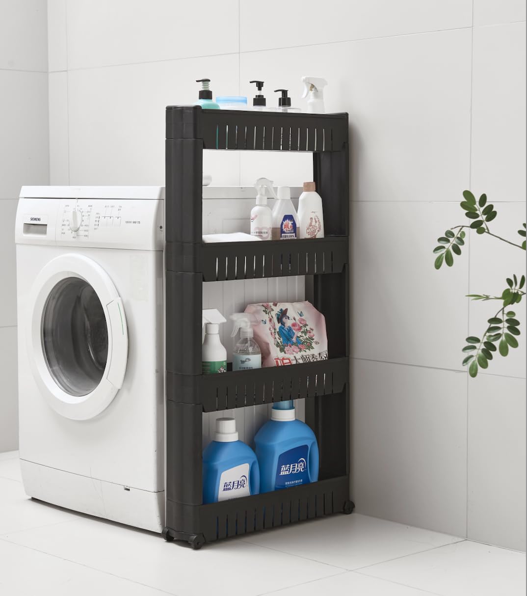 Slim Kitchen Trolley with Wheels – 3 or 4 Tier Slide-In Storage Cart for Bathroom or Pantry – Space Saving Organizer in White, Grey or Black