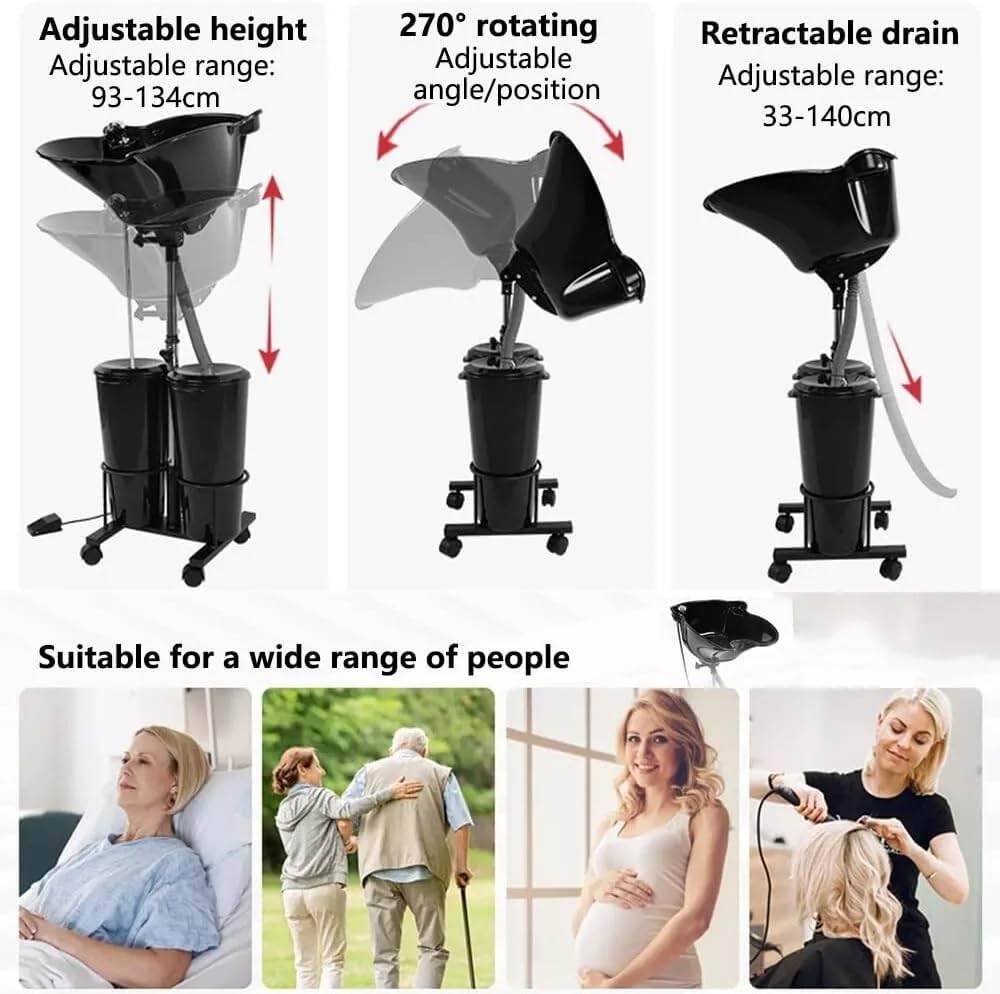 HYGRAD® Portable Sink with 2 Tanks Bucket 10L for Water Storage and Drainage, 46x46x105 Adjustable Height, High-Pressure Sprayer, Foot Pedal Switch- Hair Wash Basin Perfect for Salon and Home Use