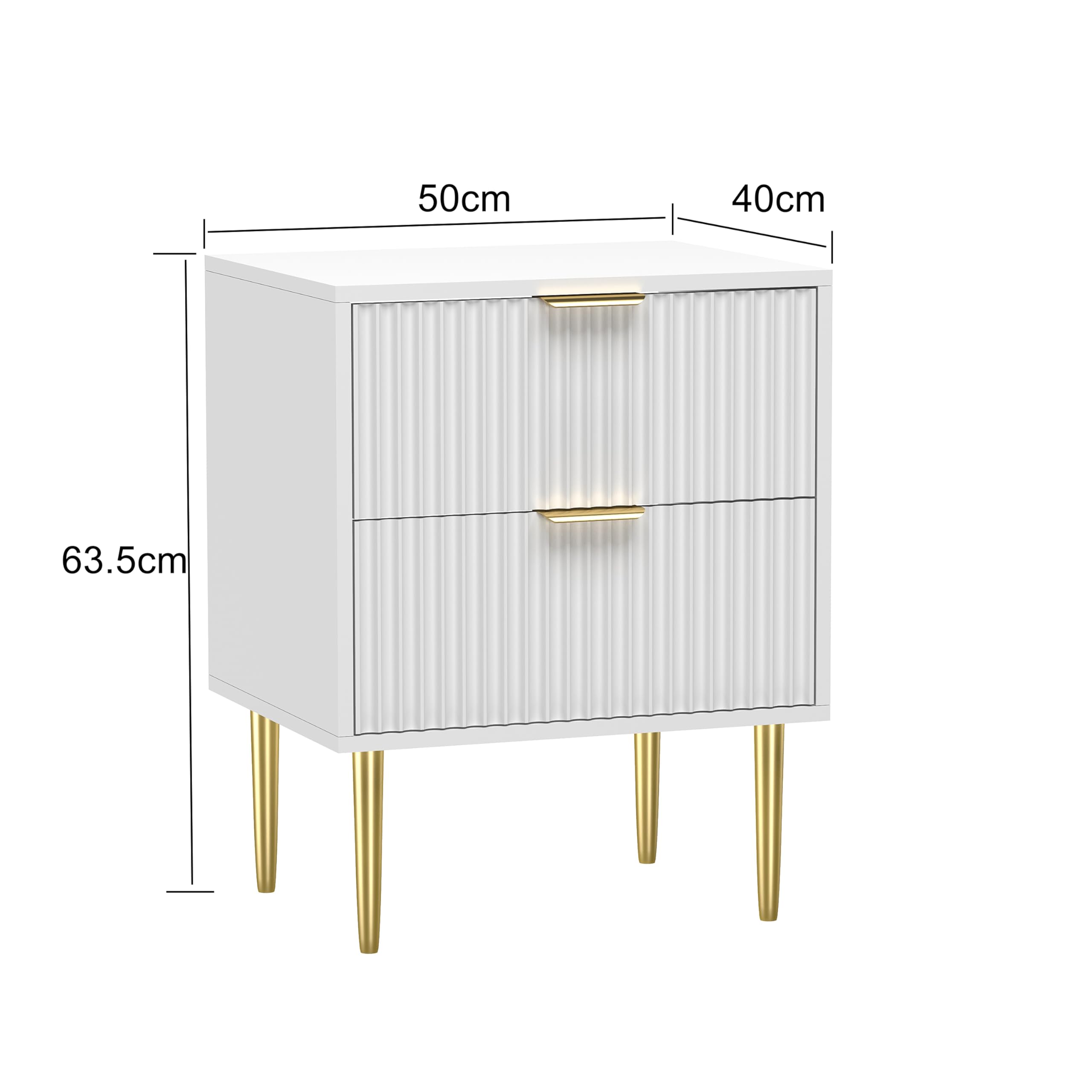 HYGRAD® Luxury Bedside Table White With 2 Drawers Bedroom Nightstand Side Table Chest Gold Handles & Gold Legs Solid Wood Bedroom Storage Side Table
