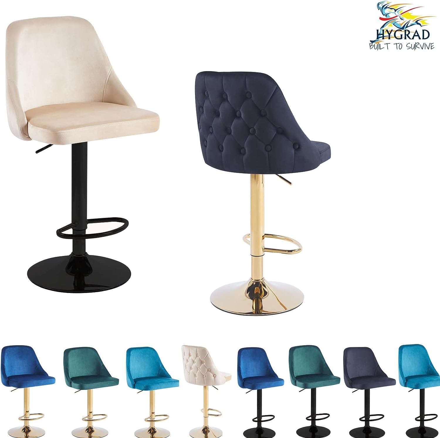 Velvet Bar Stools Height Adjustable Swivel Soft Padded Velvet Kitchen Bar Stools Home Bar Kitchen Counter Bar stools Kitchen Island Breakfast Stools (Set of 2)