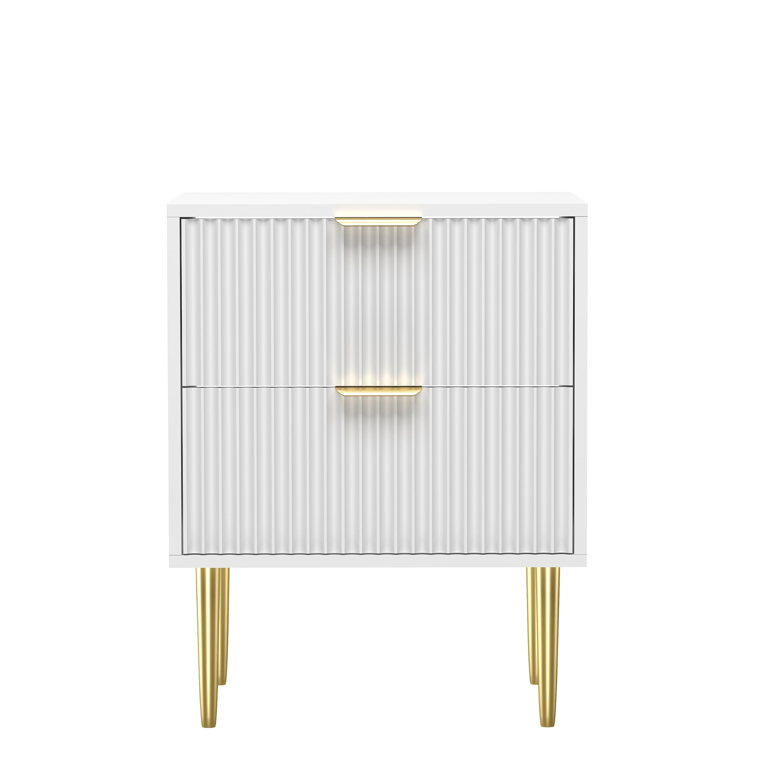 HYGRAD® Luxury Bedside Table White With 2 Drawers Bedroom Nightstand Side Table Chest Gold Handles & Gold Legs Solid Wood Bedroom Storage Side Table