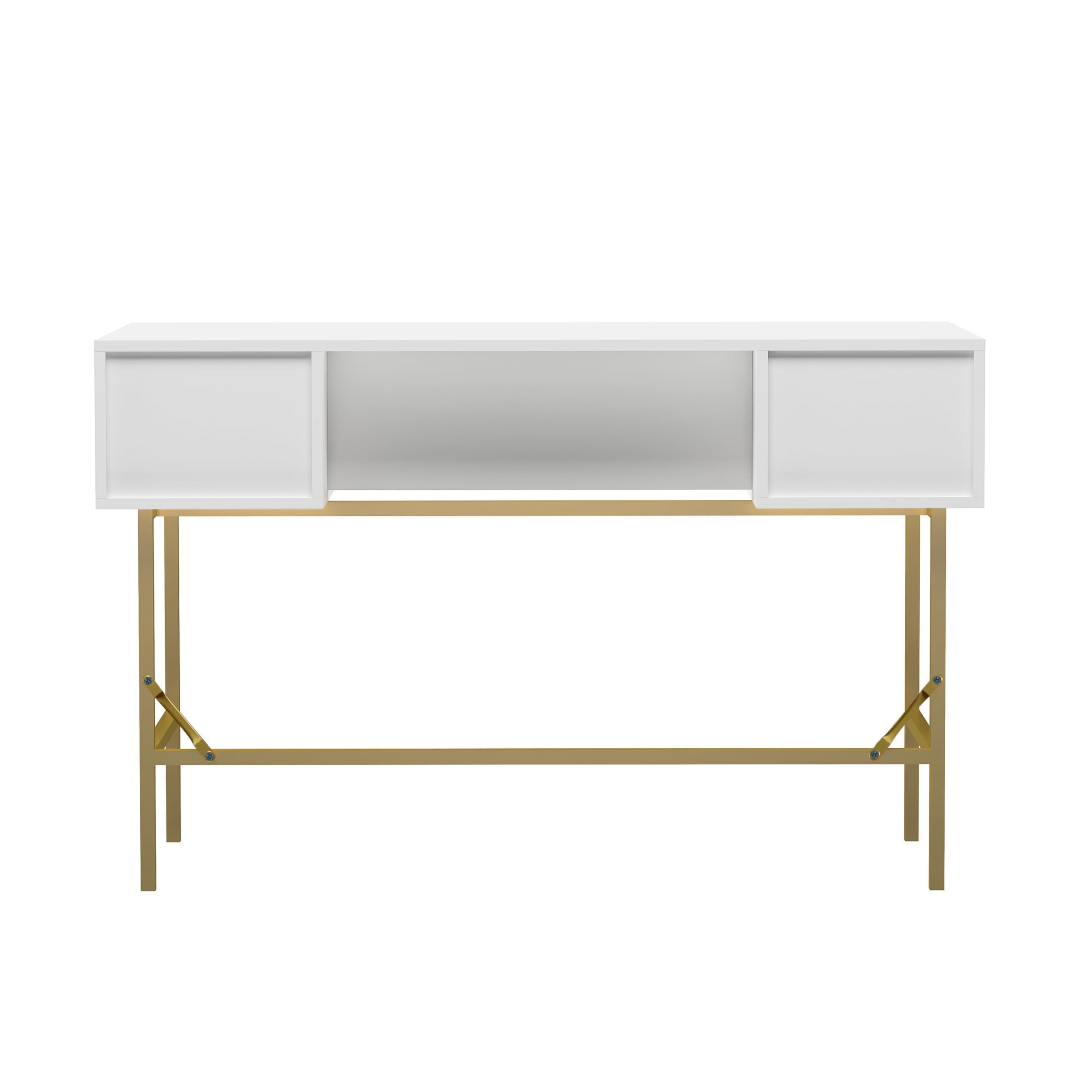 HYGRAD® Modern White Vanity Desk – Multi-Purpose Dressing Table with Drawer & Storage Shelf, Compact Computer or Makeup Table for Bedroom, Office, or Study