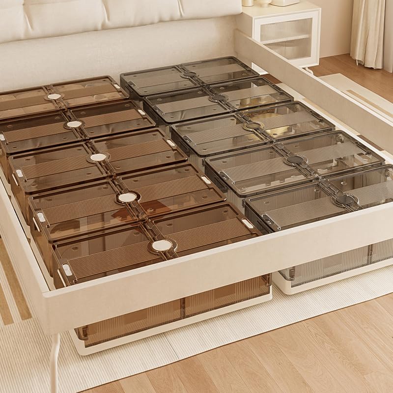 HYGRAD® Large Under Bed Storage Boxes Slim Organiser Box With Lids & Wheels Slide Out Easy Smart Stackable Storage Boxes 82cm x 40cm x 20cm (Clear)