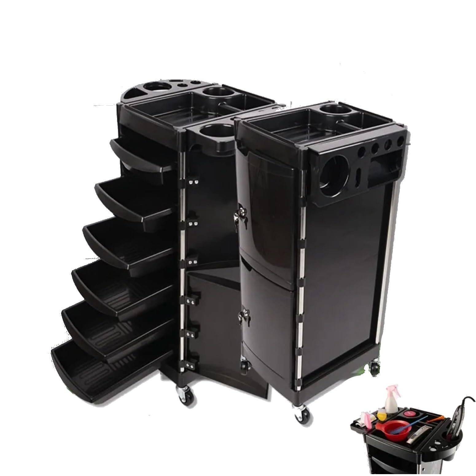HYGRAD®Versatile Beauty Trolley for Hairstylists and Beauticians-Upper and Lower Lockable Doors with 6 Detachable Drawers- Hairdressing Trolley on Wheels for Easy Movement