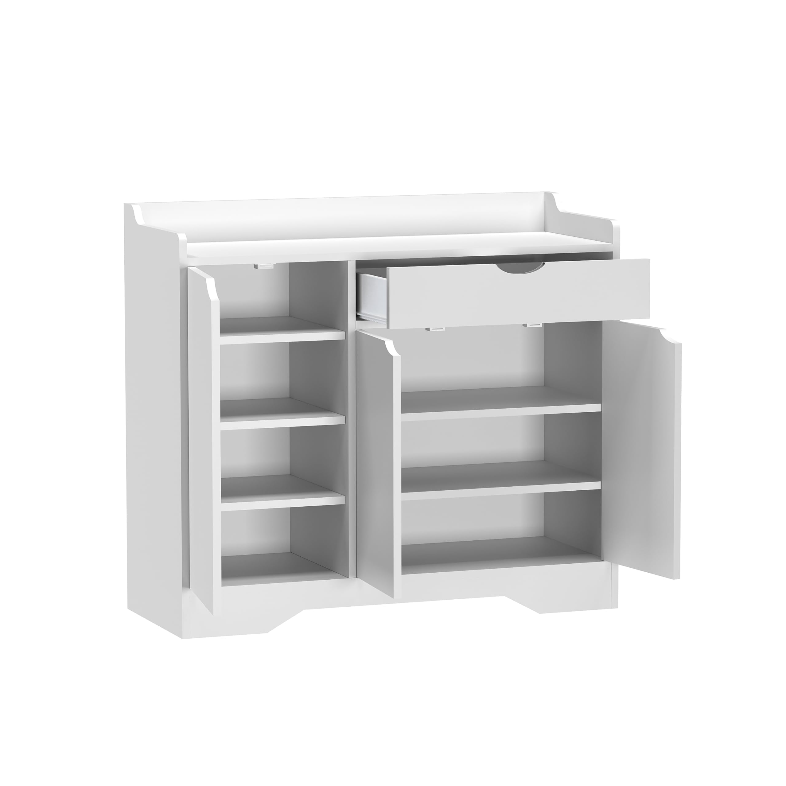 HYGRAD Wooden Hallway Shoe Storage Cabinet, Modern Styled Home Shoe Rack Display (White)