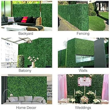 HYGRAD® 12 x Artificial Boxwood Topiary Green Artificial Grass Screen Fencing Hedge Panels 50 x 50 UK Artificial Wall Decoration Panels (Pack of 12)