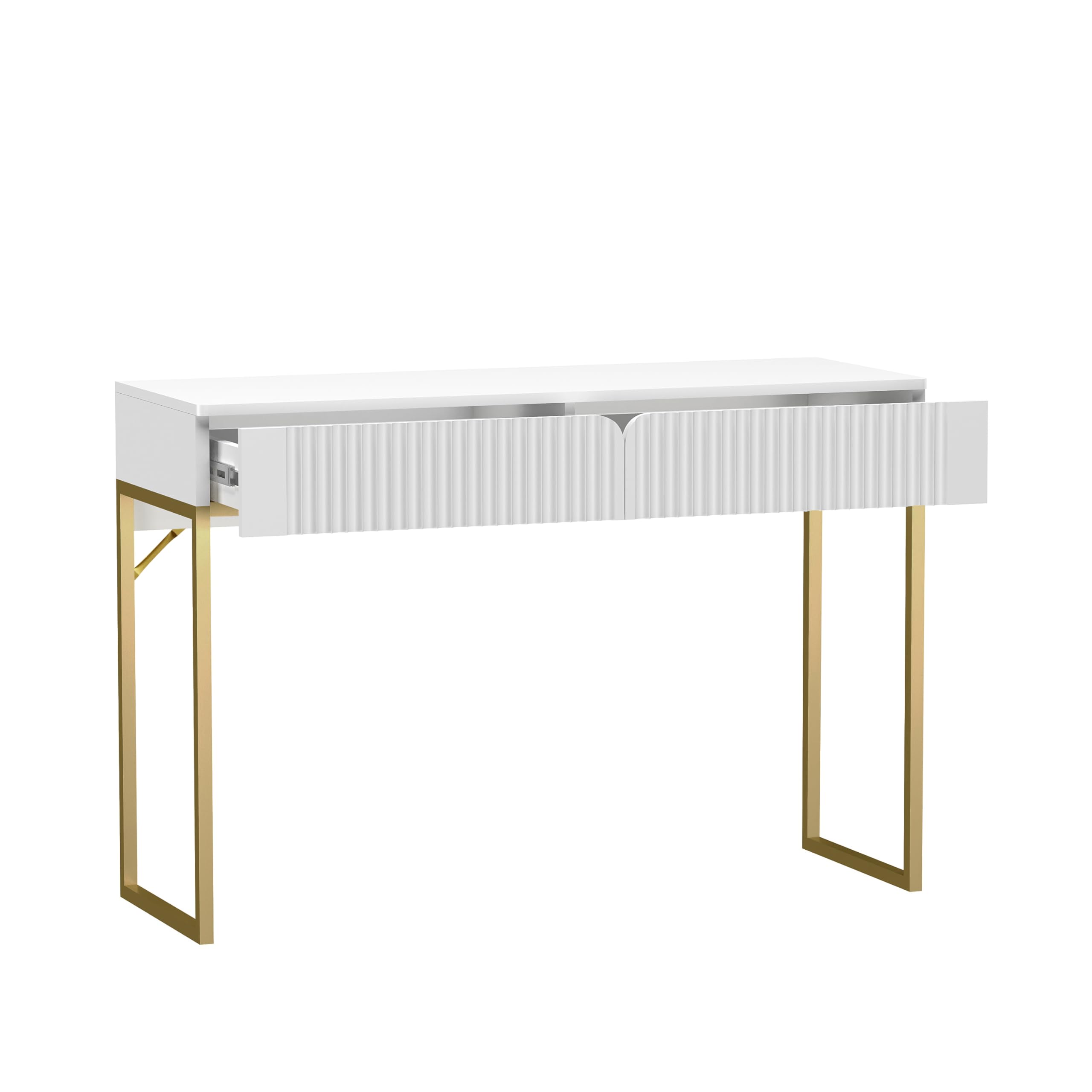HYGRAD® Modern Hallway Console Table Entryway Display Table White Slim Table With 2 Drawers Gold Legs Living Room Sofa Table Unit
