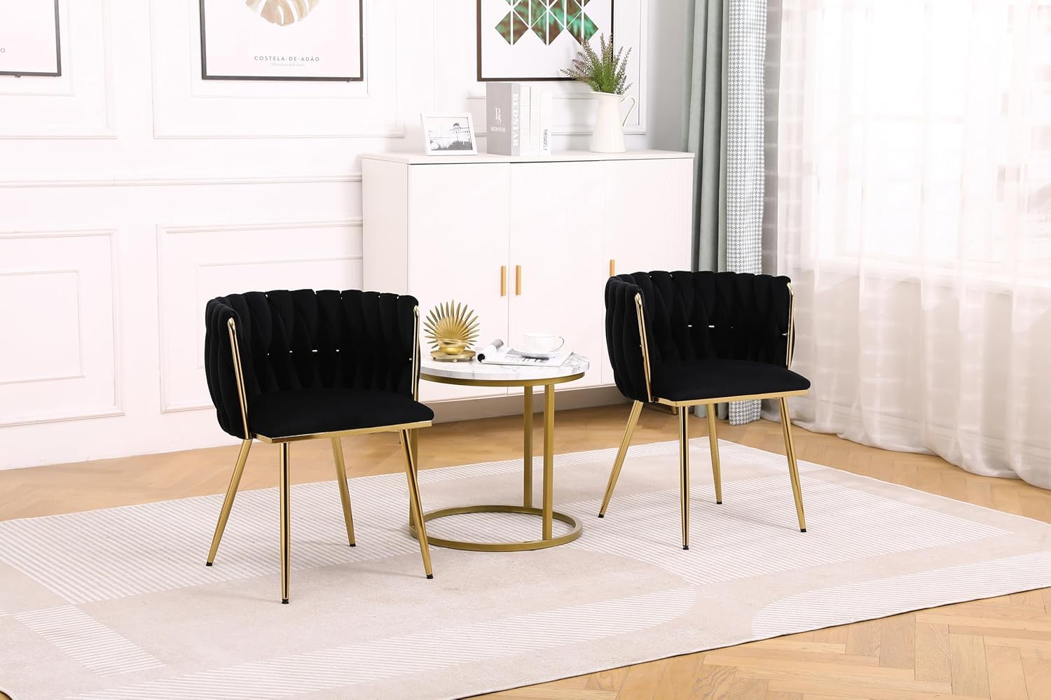 Modern Velvet Dining Chairs Set Of 2 – Accent Kitchen Chairs With Backrest & Metal Legs 47D X 53W X 72H For Office, Dining Room, Living Room, Kitchen, Vanity