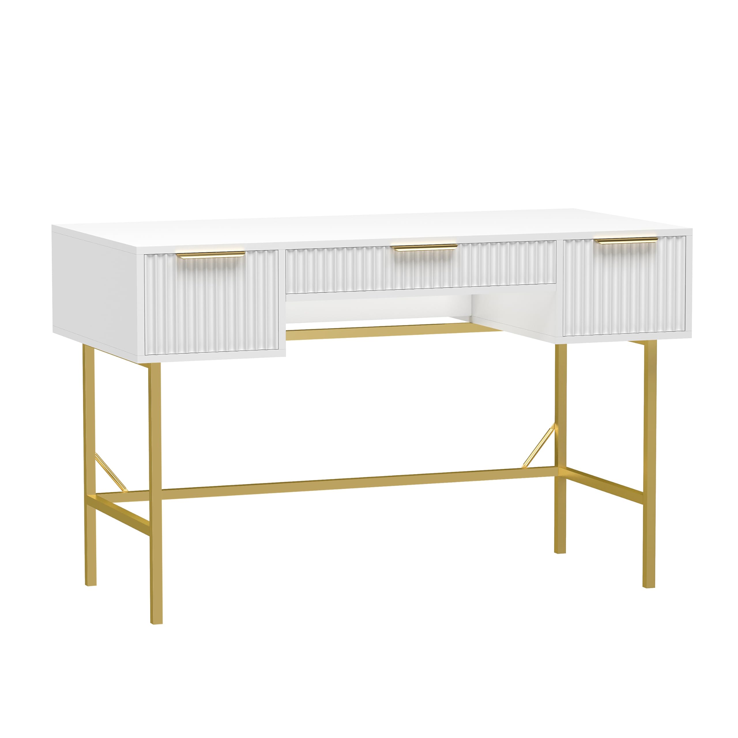 HYGRAD® Modern White Vanity Desk – Multi-Purpose Dressing Table with Drawer & Storage Shelf, Compact Computer or Makeup Table for Bedroom, Office, or Study