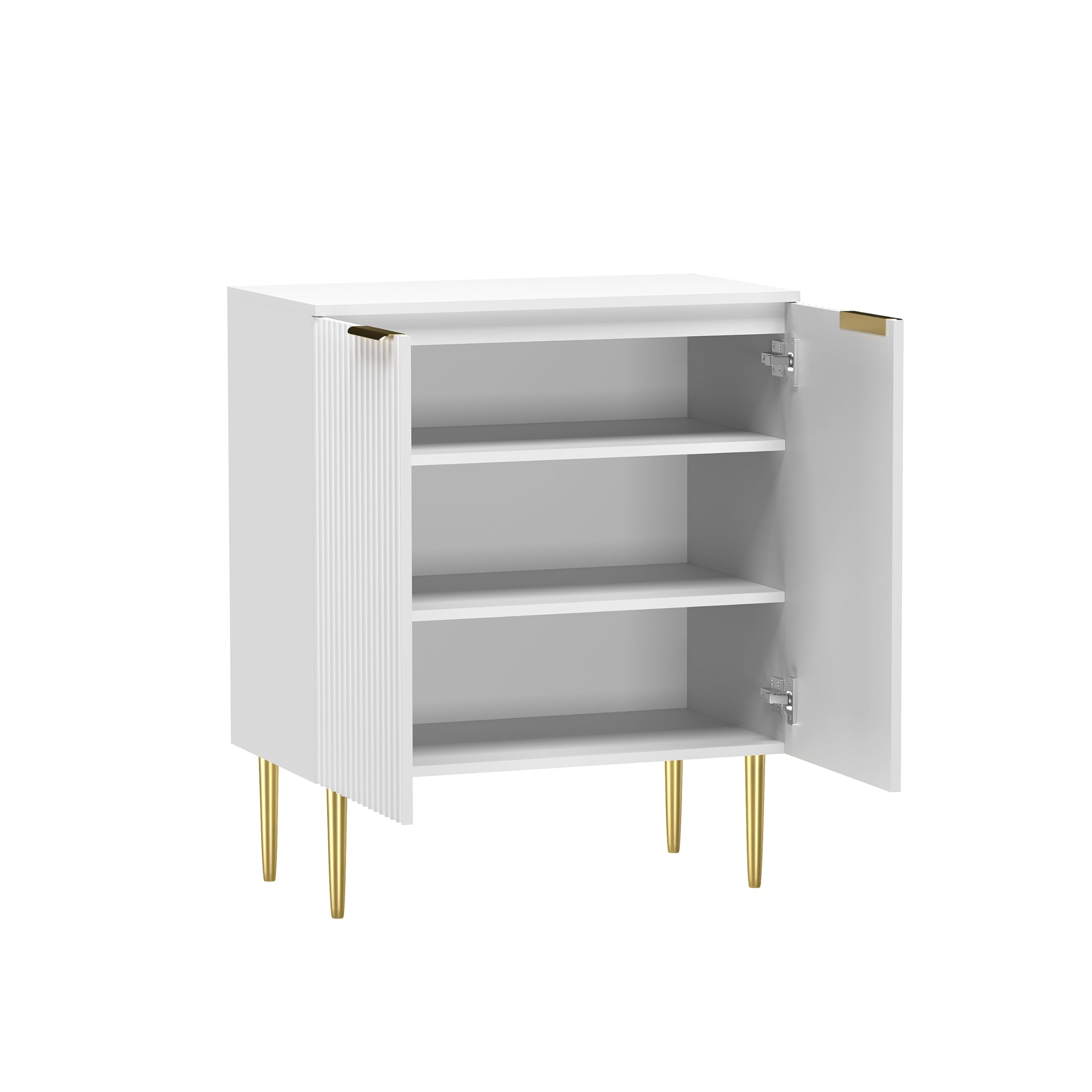 HYGRAD BUILT TO SURVIVE Modern Shoe Storage Cabinet White Wooden Hallway Display Cabinet Luxury Style 2 Door 3 Shelves Gold Legs & Handles Entry way Storage