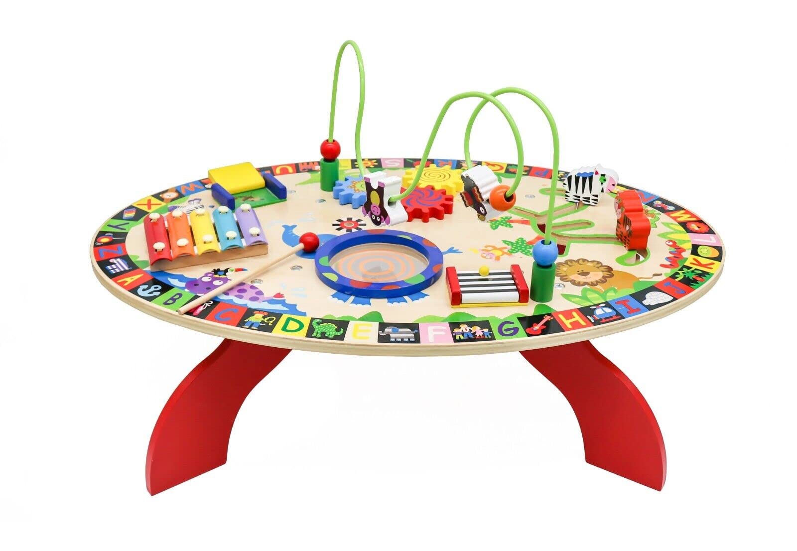 Kid's 7 in 1 Wooden Activity Table Multi Functional Kids Activity Toy Table With Bead Maze, Xylophone, Kids Educational Activity Table