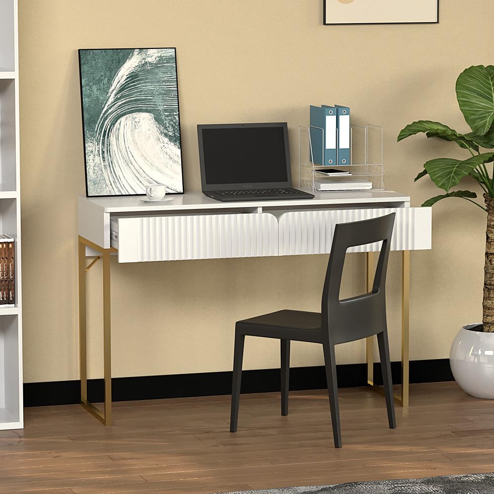 HYGRAD® Modern Hallway Console Table Entryway Display Table White Slim Table With 2 Drawers Gold Legs Living Room Sofa Table Unit
