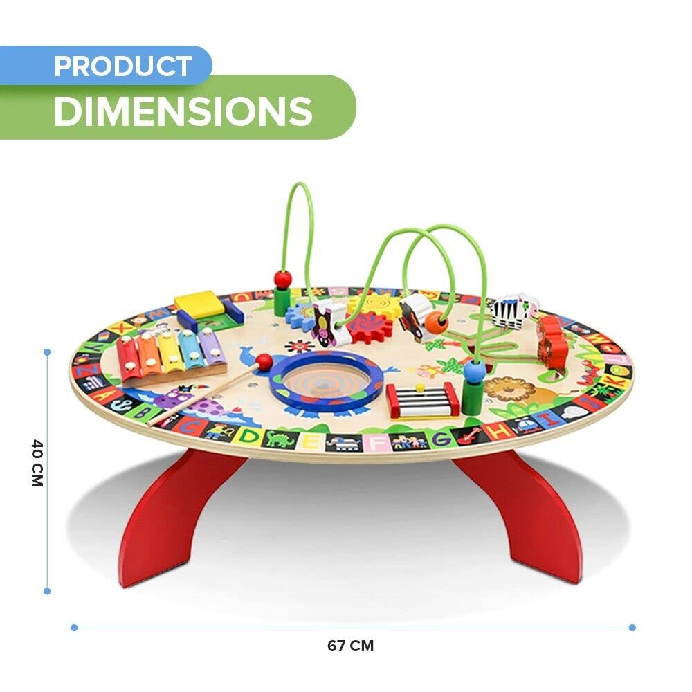 Kid's 7 in 1 Wooden Activity Table Multi Functional Kids Activity Toy Table With Bead Maze, Xylophone, Kids Educational Activity Table