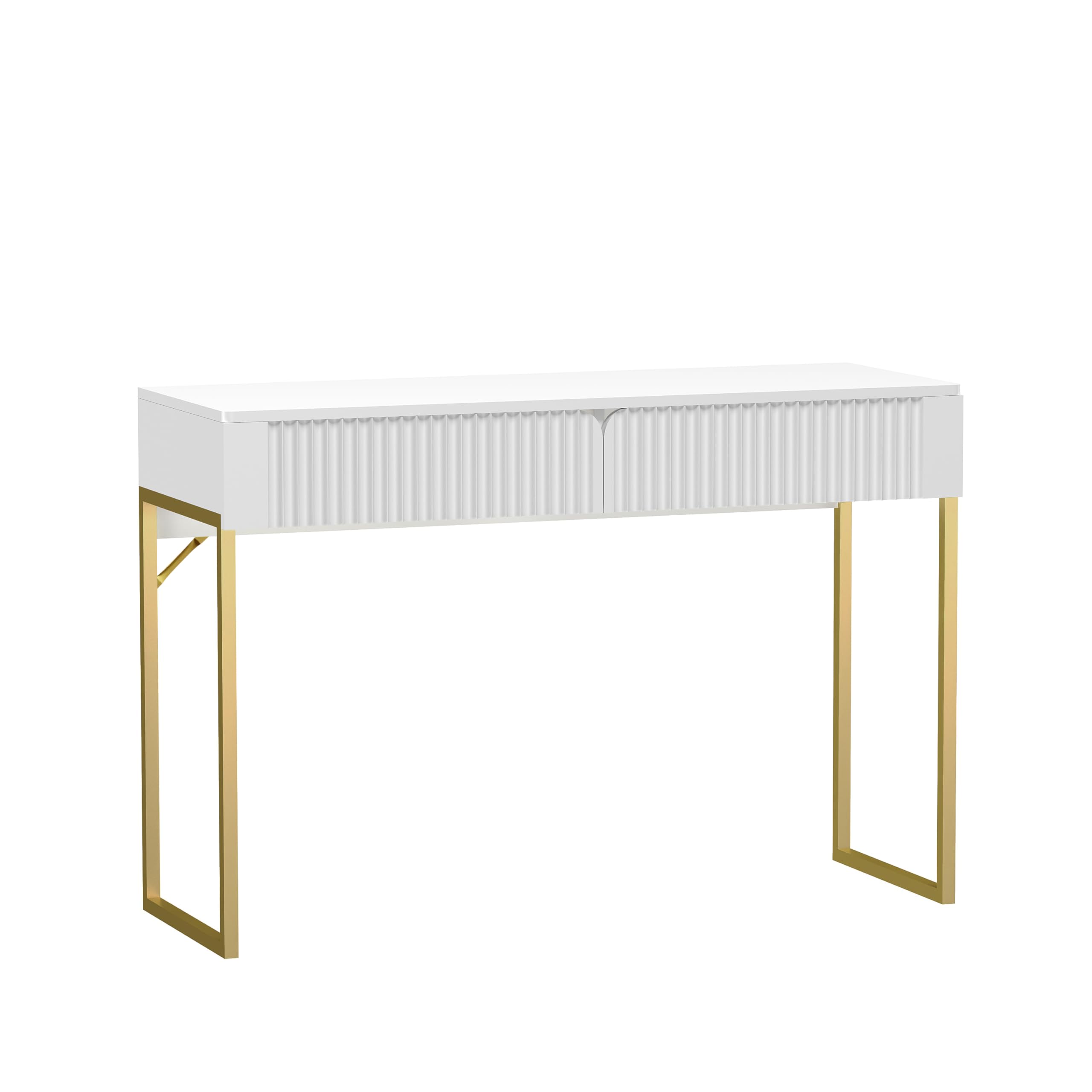 HYGRAD® Modern Hallway Console Table Entryway Display Table White Slim Table With 2 Drawers Gold Legs Living Room Sofa Table Unit